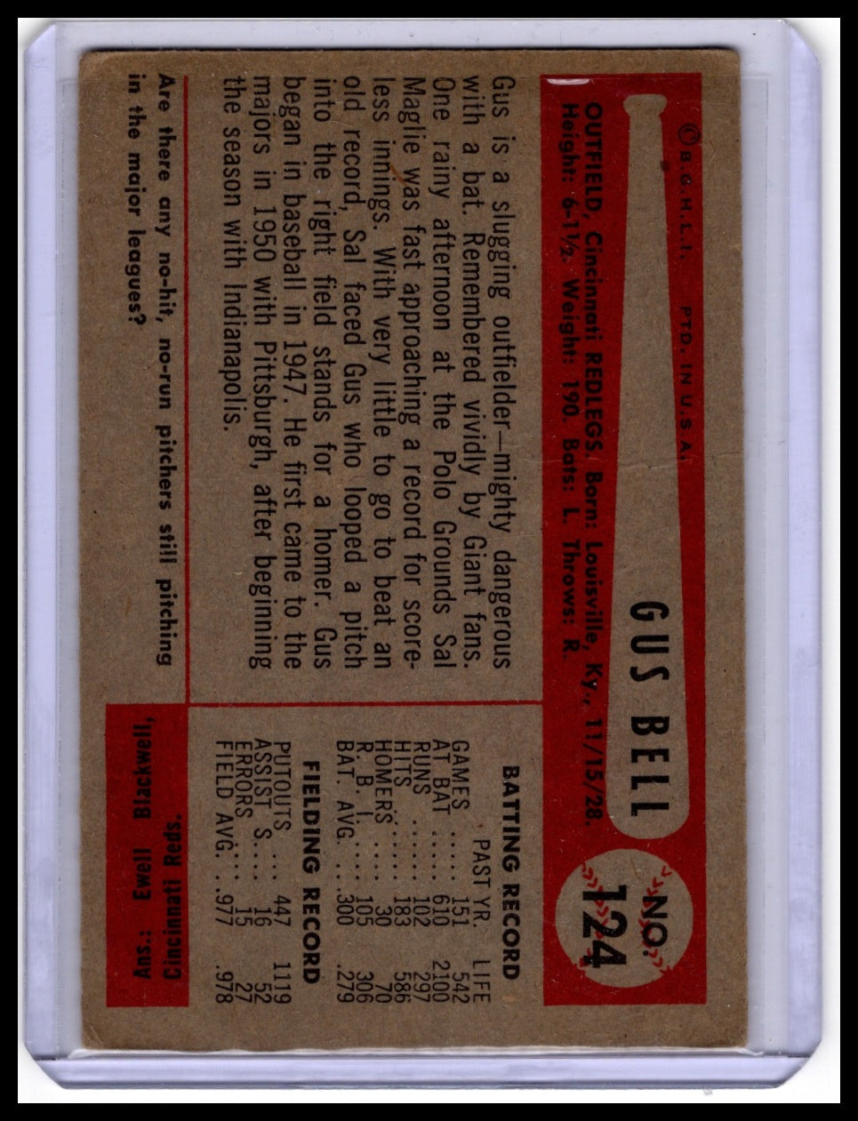 1954 Bowman #124a Gus Bell