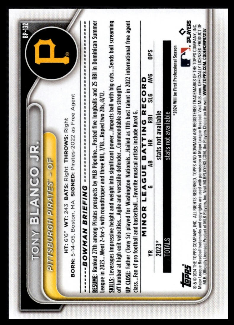 2024 Bowman #BP-132 Tony Blanco Jr. Prospects