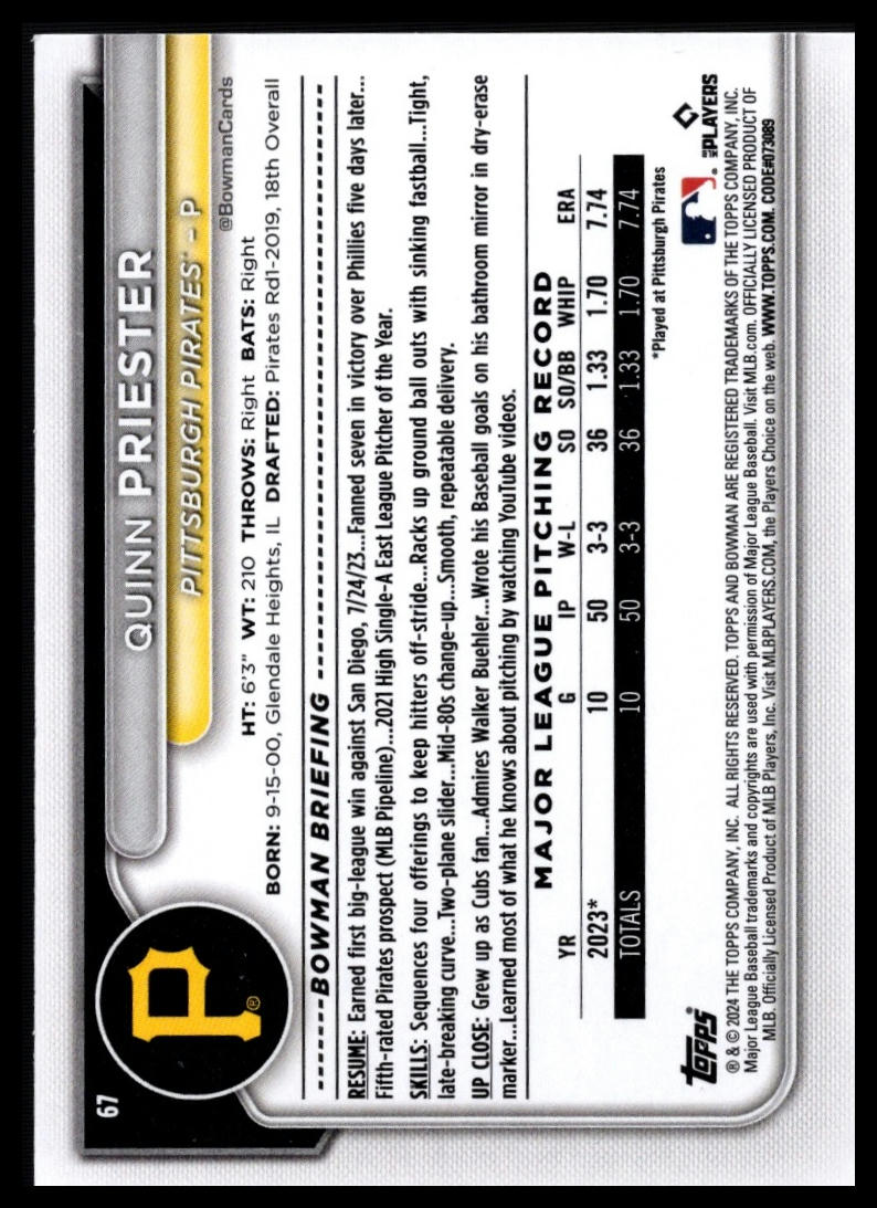 2024 Bowman #67 Quinn Priester
