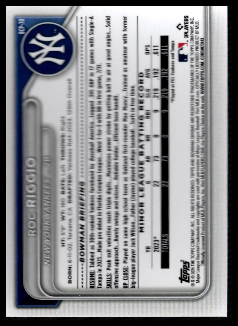 2024 Bowman #BCP-70 Roc Riggio Chrome Prospects