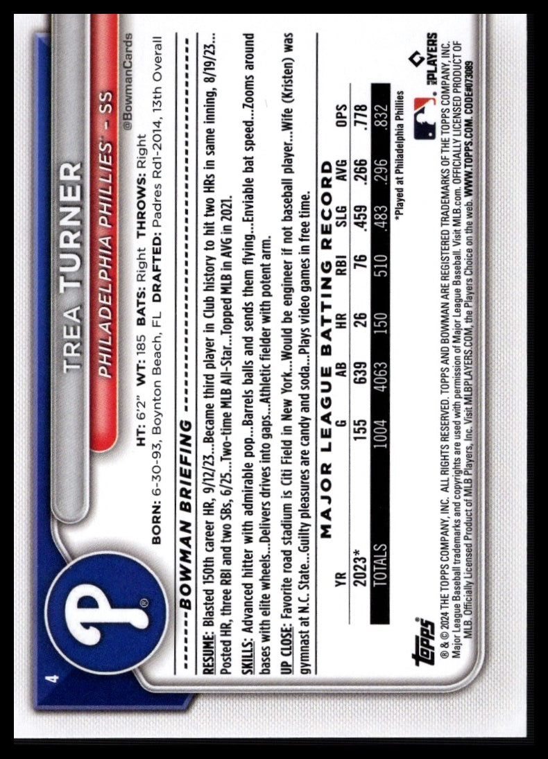 2024 Bowman #4 Trea Turner