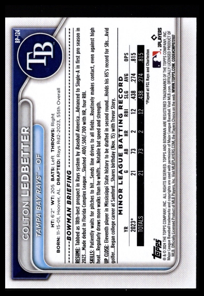 2024 Bowman #BP-124 Colton Ledbetter Prospects