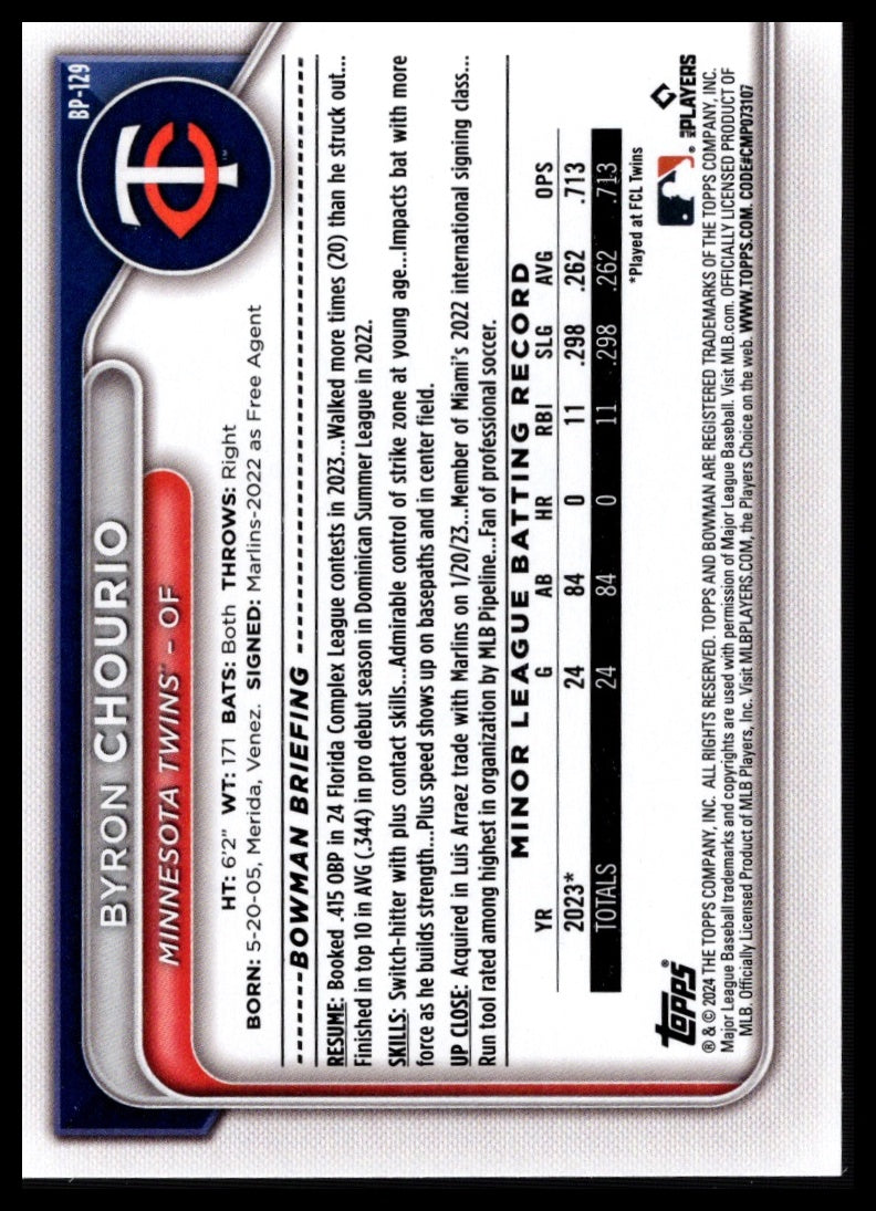 2024 Bowman #BP-129 Byron Chourio Prospects