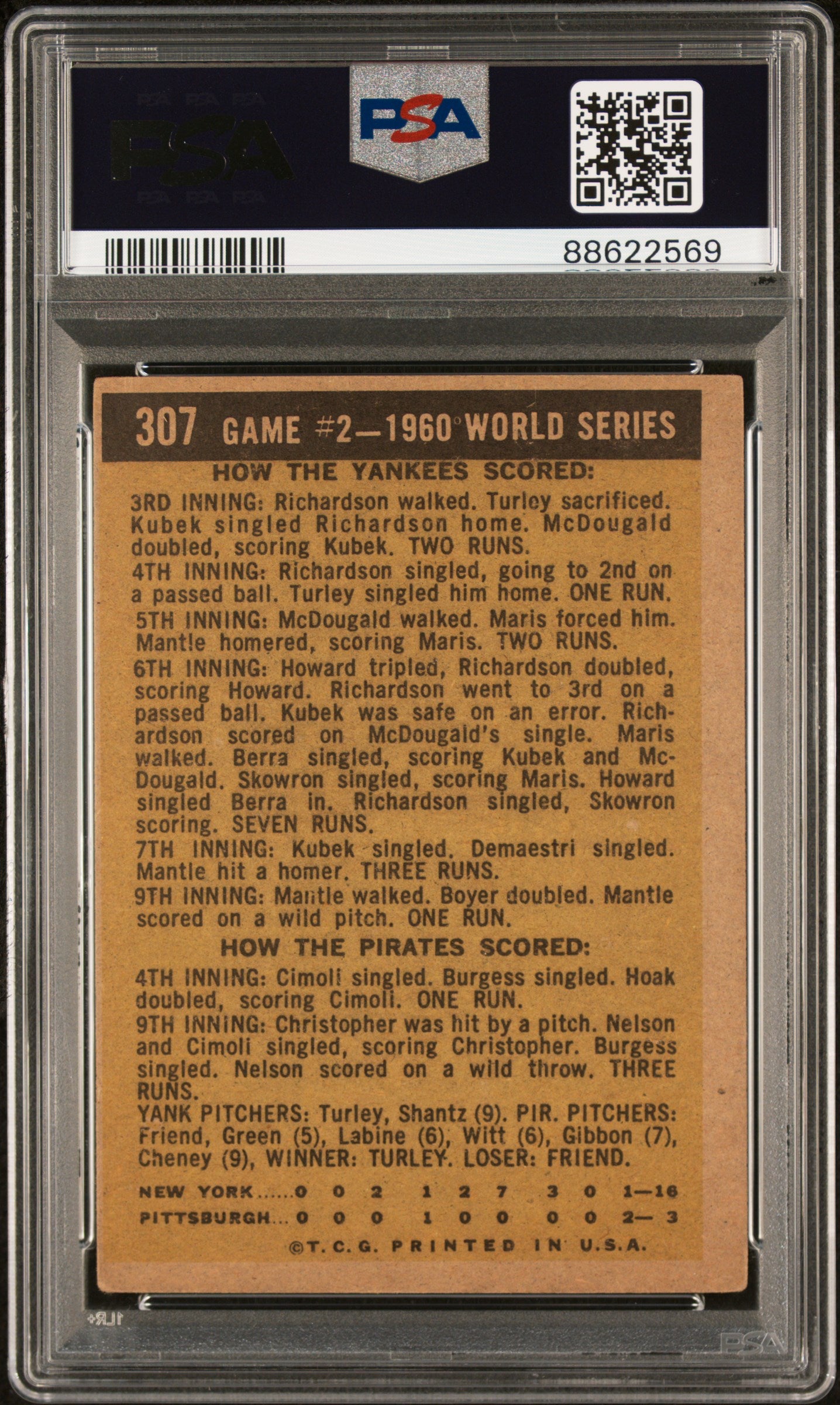 1961 Topps #307 World Series Game 2 Mantle Slams 2 Homers PSA 3