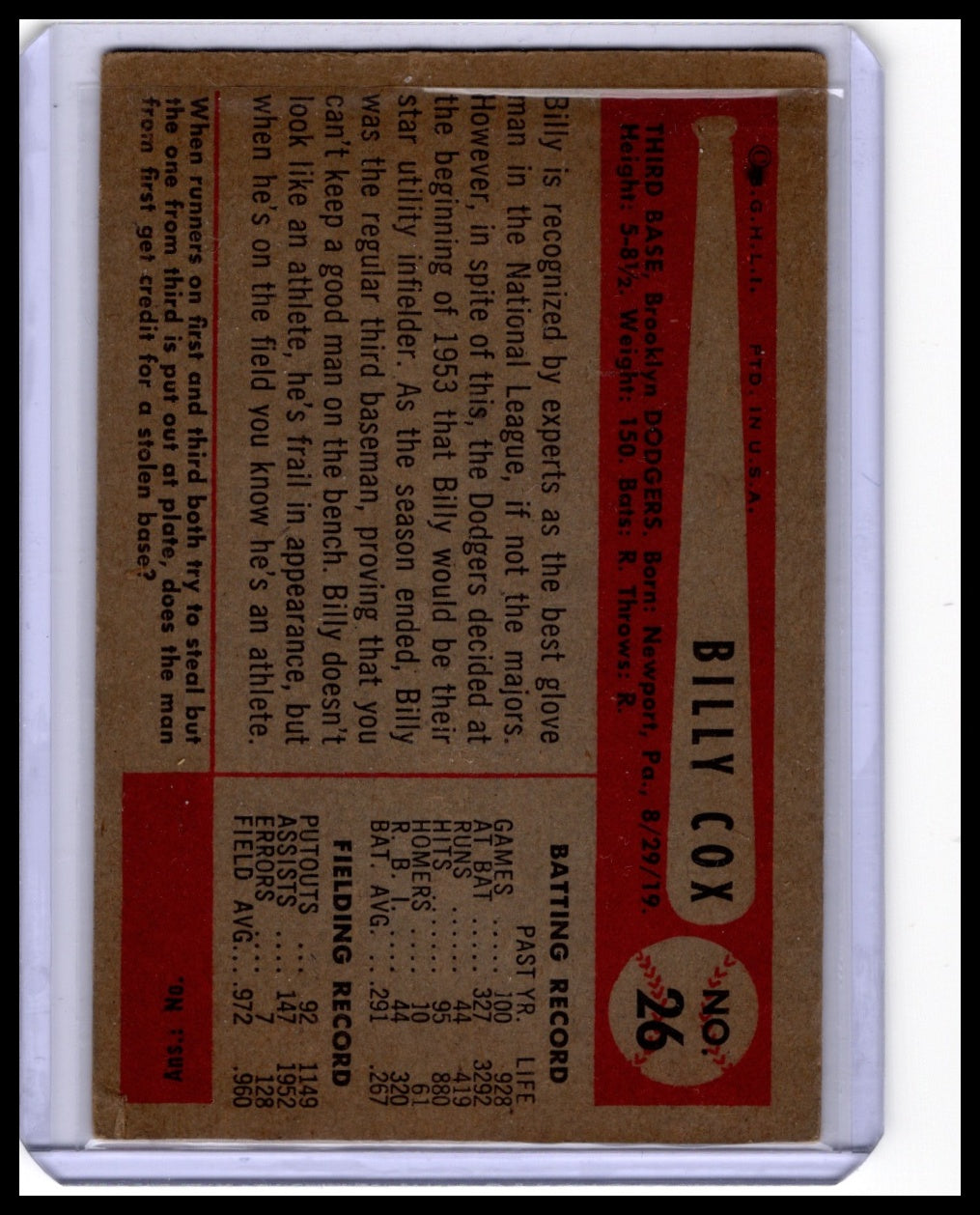 1954 Bowman #26a Billy Cox
