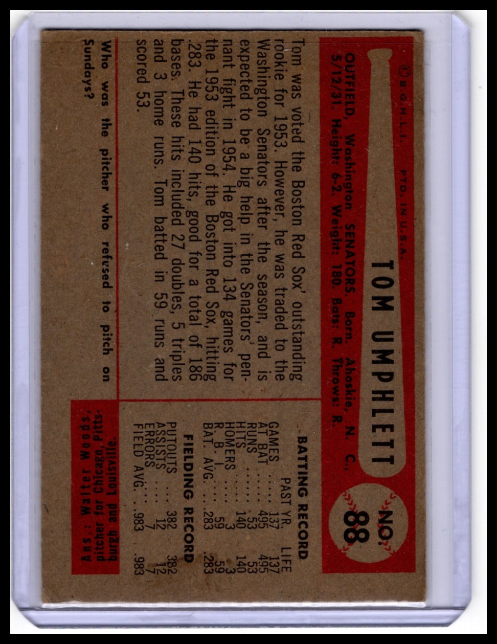 1954 Bowman #88 Tom Umphlett