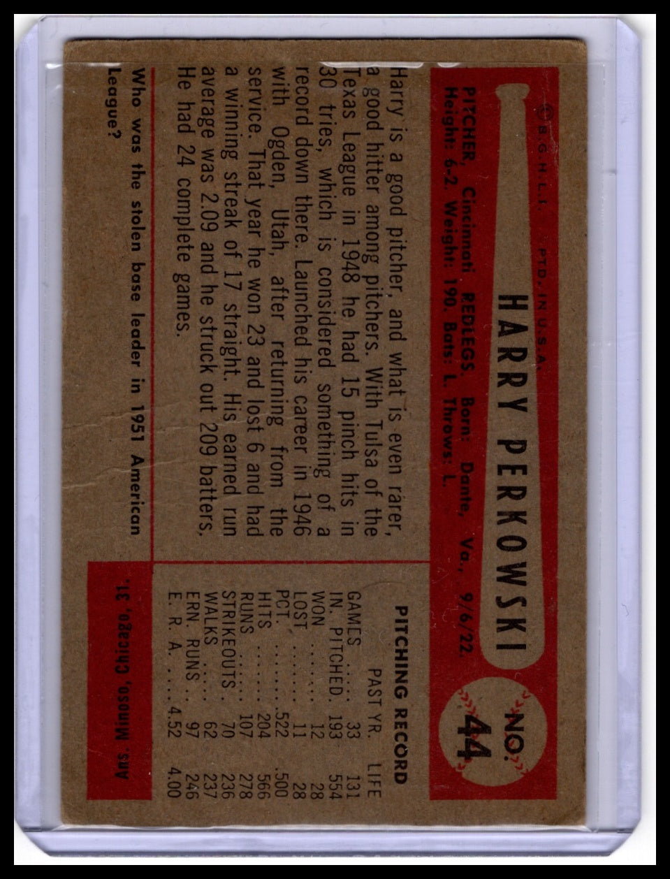 1954 Bowman #44 Harry Perkowski