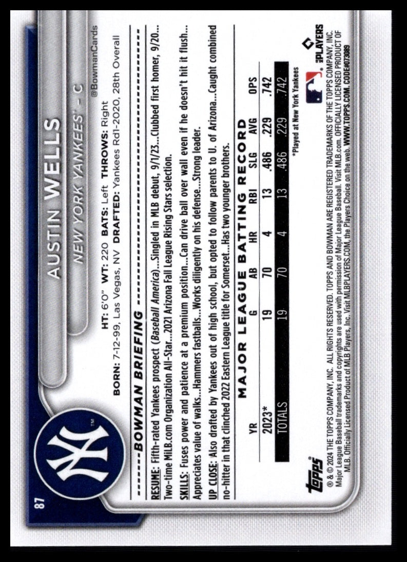 2024 Bowman #87 Austin Wells