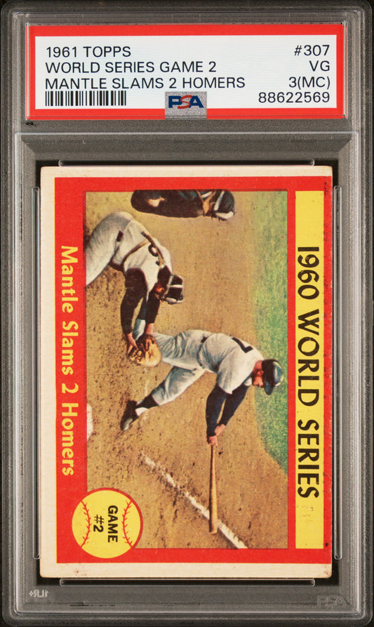 1961 Topps #307 World Series Game 2 Mantle Slams 2 Homers PSA 3